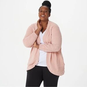 AnyBody Misty Rose Patterned Chenille Open Front Cardigan Sweater Size Large